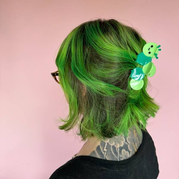 These Things - Wholesale Hair Clip - Kids - Green Caterpillar hair clip