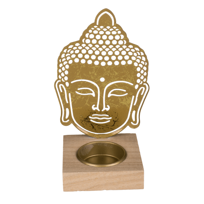 Out of the blue KG - Wholesale Candle Holder - Gold colored metal tealight holder with wooden1