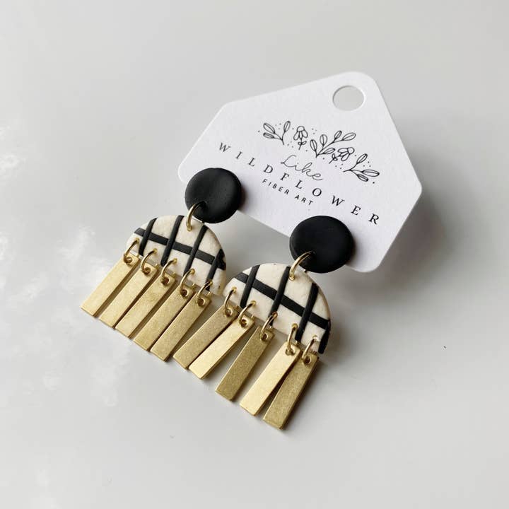 Harper Studs - Cream + Black Plaid for wholesale by Like Wildflower