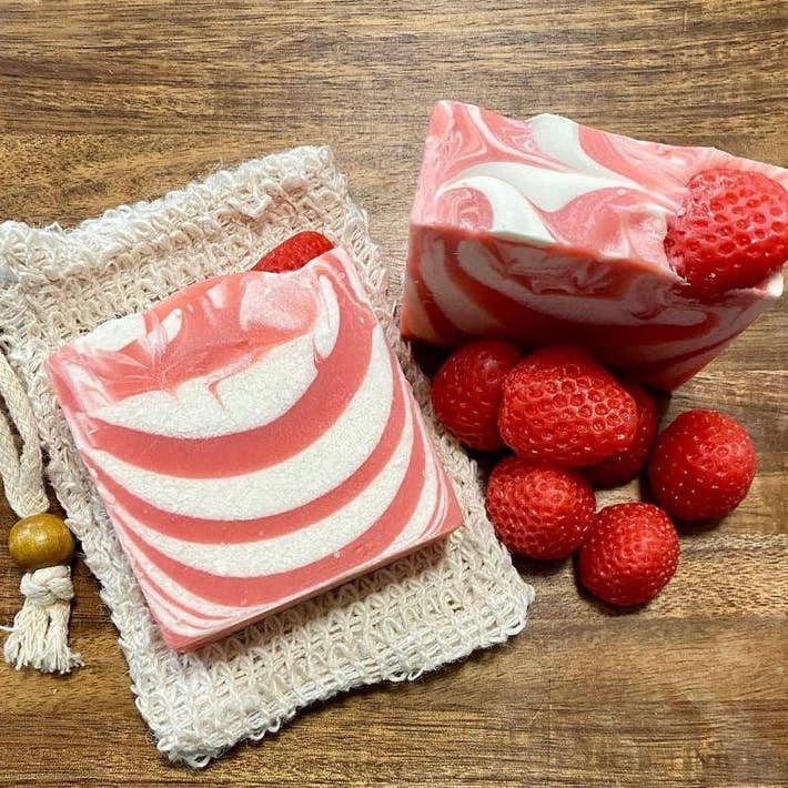 Sugared Strawberry Artisan Soap for wholesale by Bubbly Belle Soapery, LLC