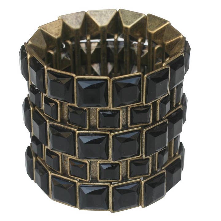 Bracelets Substantial 5-Row shifted large and small square shape crystal embedded stretch 622B0199 for wholesale by Zirconmania Wholesale Fashion Jewelry
