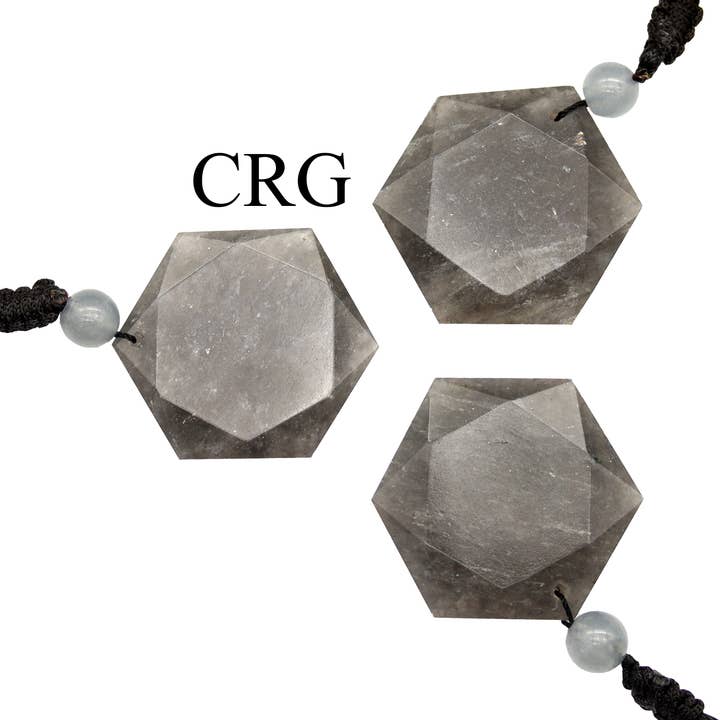 SET OF 4 - Iolite Faceted Hexagon Pendant w/ Black Cord / 1" Avg for wholesale by Crystal River Gems LLC