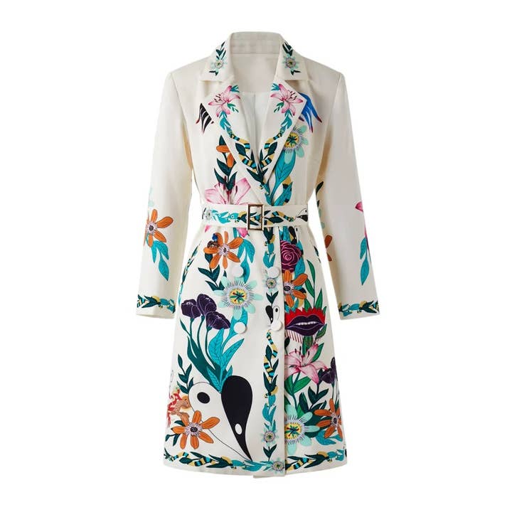 NY31Y Printed Double-Breasted Belted Mid-Length Trench Coat for wholesale by Productseeker