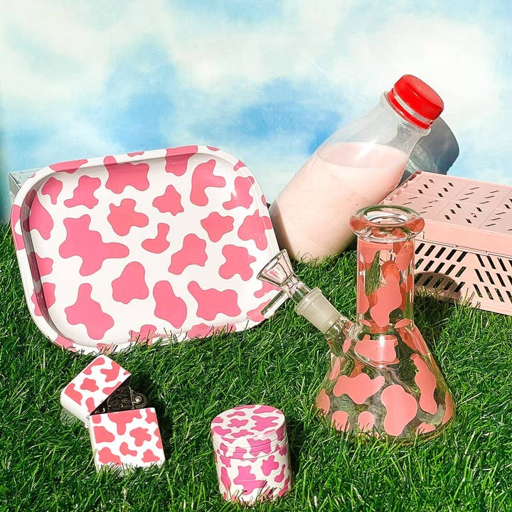 Canna Style - Wholesale Decorative Tray - MINI PINK COW ROLLING TRAY
