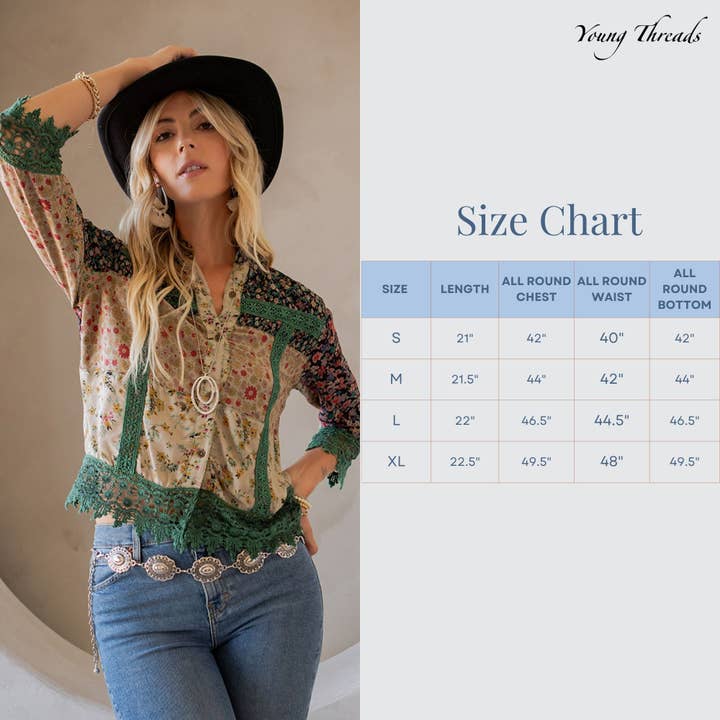 Young Threads - Wholesale Button Down Shirt - Women's - Earthy Boho Button Down Cropped Shirt (New Color)7