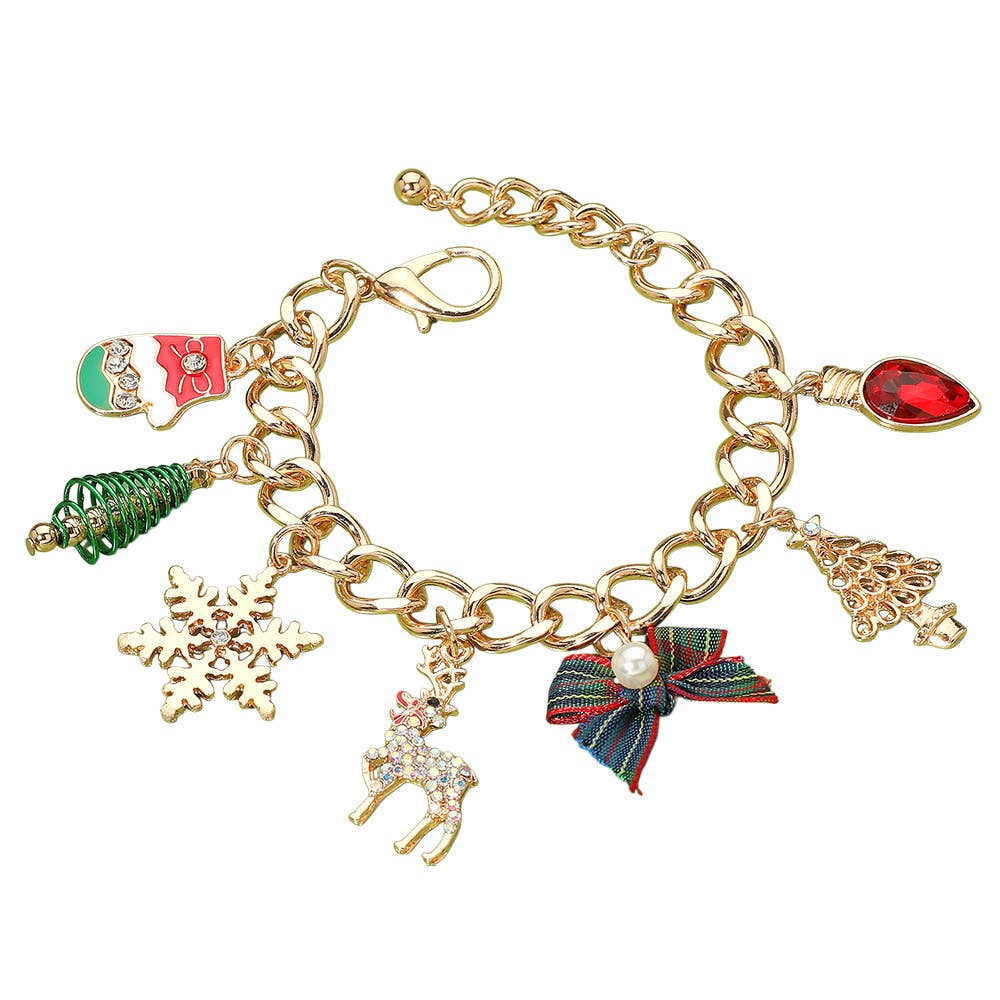 Sensibling Corp. - Wholesale Charm/Dangle Bracelet - Christmas Tree Snowflake Pearl Bow Light Bulb Mitten Charm Bracelet1