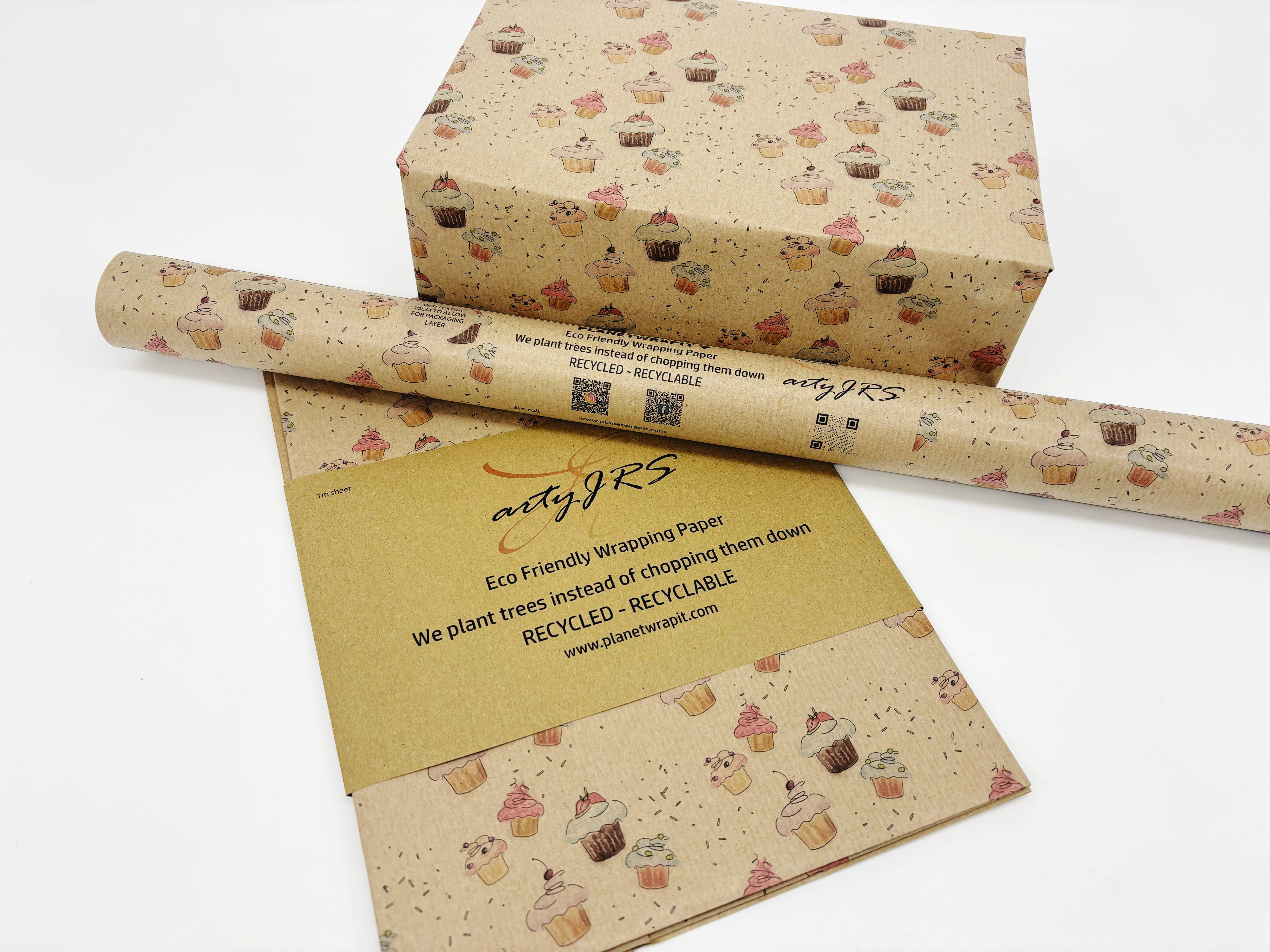 PlanetWrapIt – wholesale Wrapping paper roll – Cupcakes Recycled Kraft Wrapping Paper4