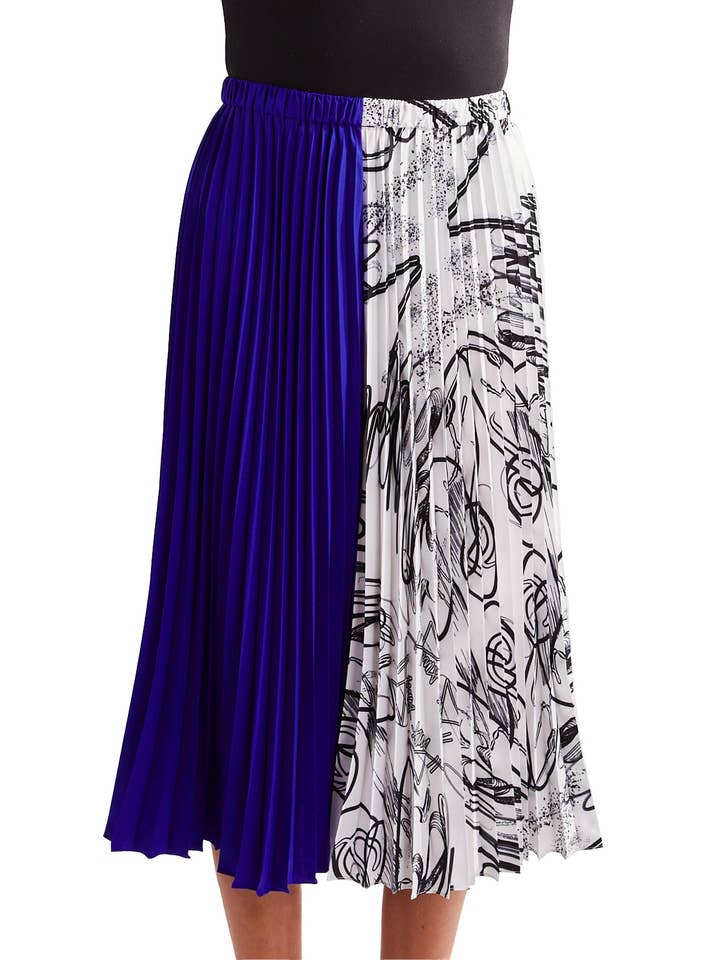 Jupe plissée en bloc de couleurs imprimé personnalisé pour la vente par Amy Page DeBlasio