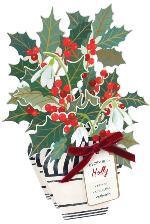 UWP Luxe - Wholesale Christmas Card - Holly Floral Pop-up Card with Bow Embellishment2