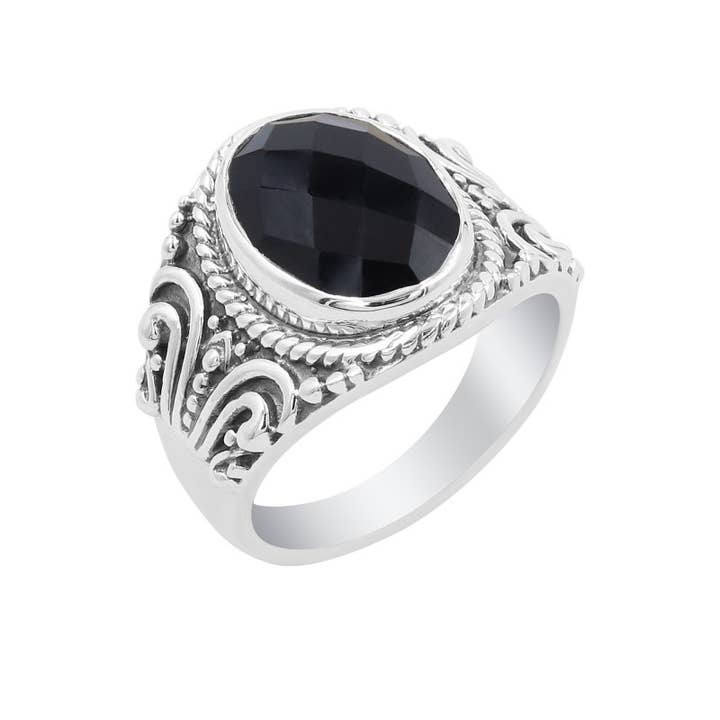 Bague pour homme en onyx noir : bijou fait main en argent sterling 925 pour la vente par Jay Jools