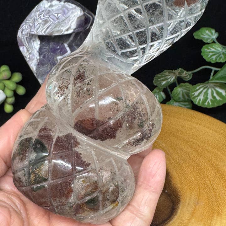 The 7 Directions - Wholesale Spiritual Stone/Crystal - 2 pc Snake Cobra bundle amethyst lodolite G78921