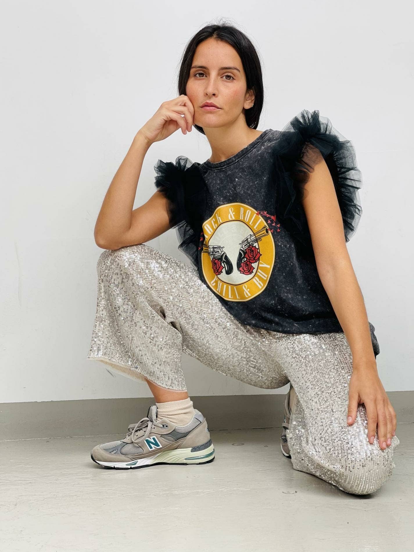 Black Washed Tulle Multiple Pink T-Shirt for wholesale on Faire0