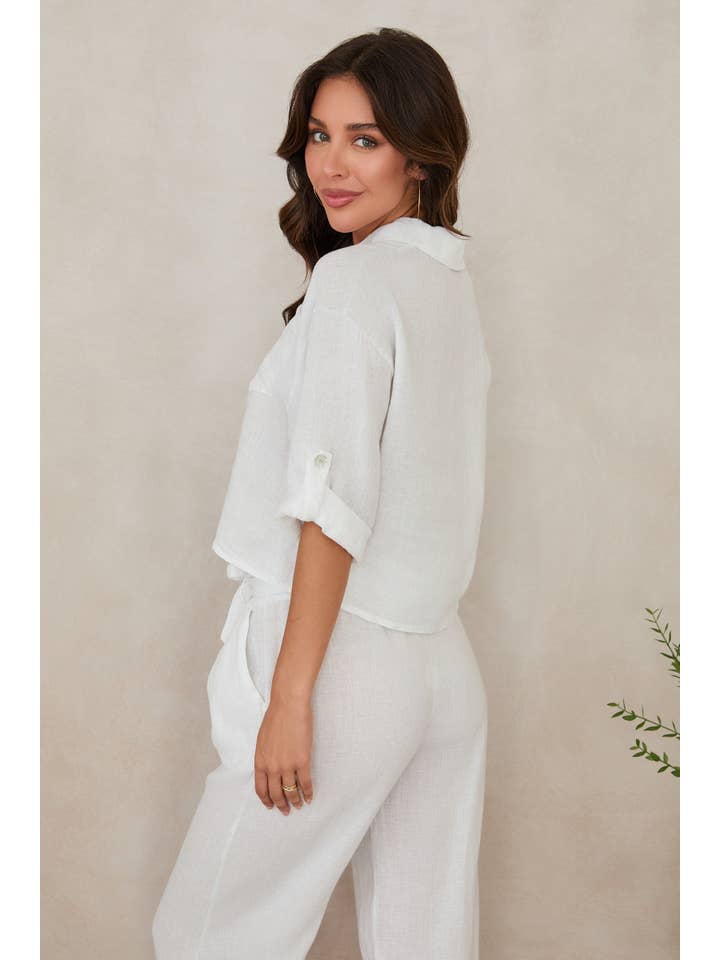 MILIO MILANO - Wholesale Button Down Shirt - Women's - LINEN BUTTON UP TOP WITH FRONT POCKET (707106/3521)6