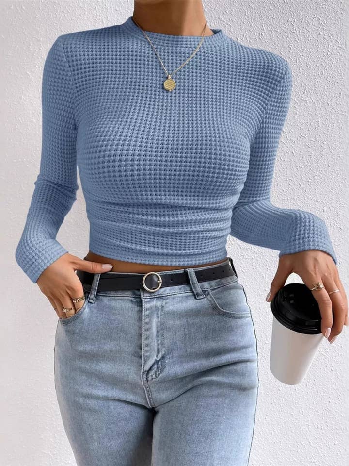 Blak Wardrob - Wholesale Knit Top - Women's - Waffle Knit Long Sleeve T-Shirt11
