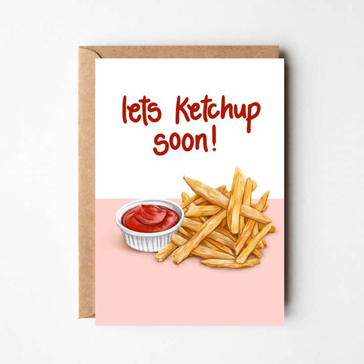 Retrouvons-nous bientôt, tu me manques Carte de vœux thème chips/frites pour la vente par Katie Tinkler illustration
