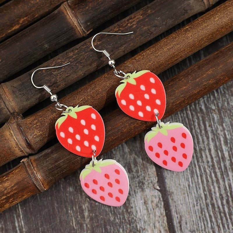 Multi Fresh and Sweet Two-Strawberry Acrylic Earrings SP541 for wholesale on Faire3