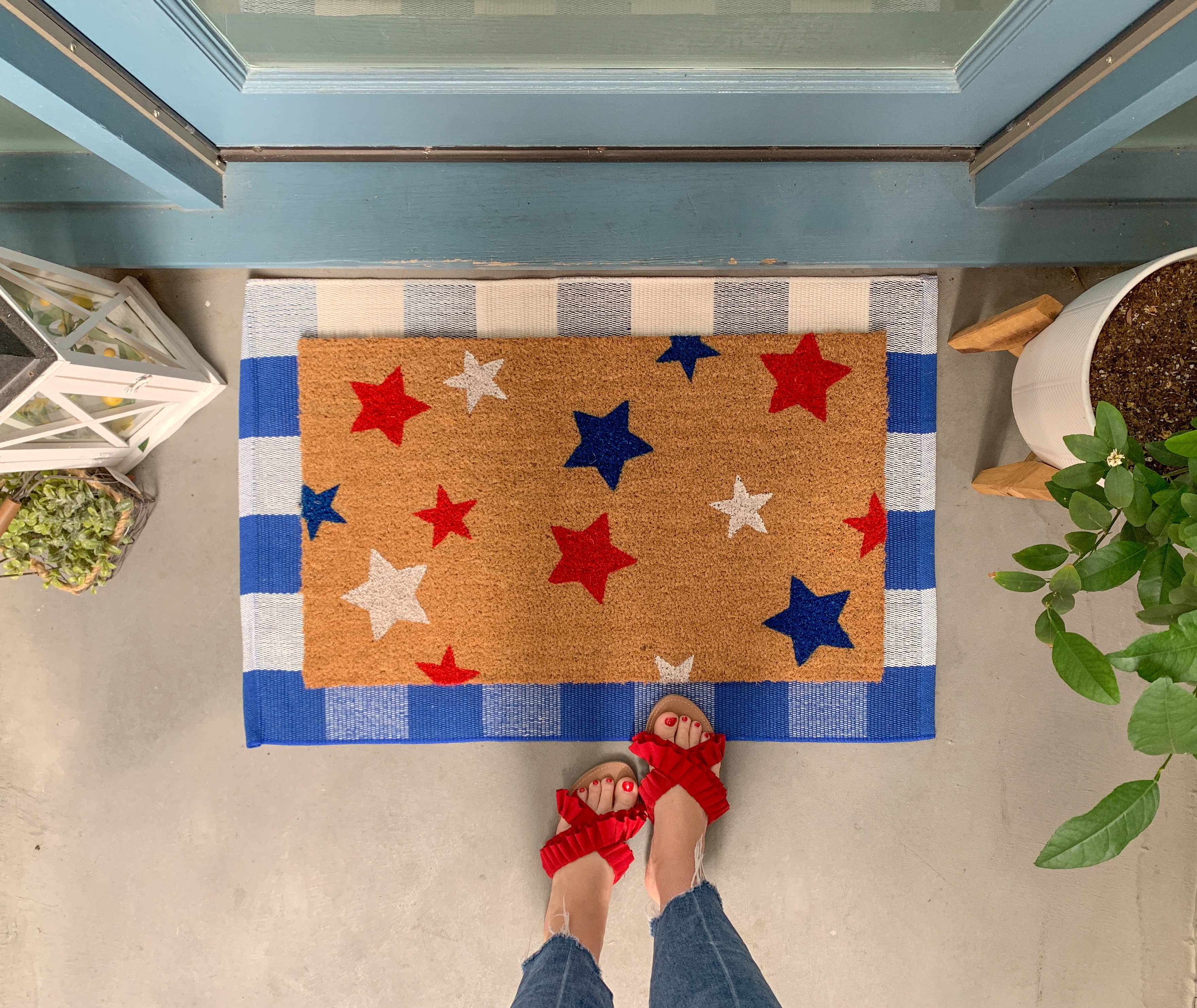 Nickel Designs Doormats - Wholesale Door Mat - Blue and White Buffalo Plaid Doormat Layering Rug1