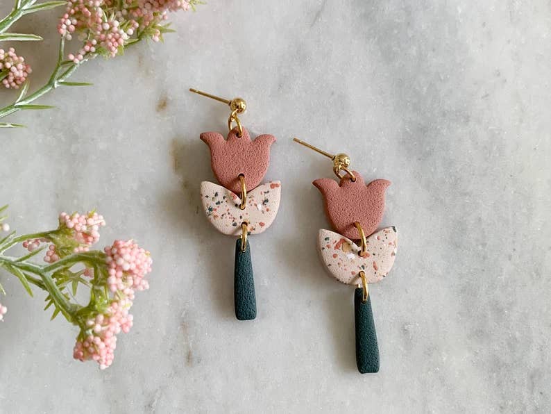 Lotus of clay - Wholesale Dangle Earrings - Handmade flower clay earrings, flower dangle earrings