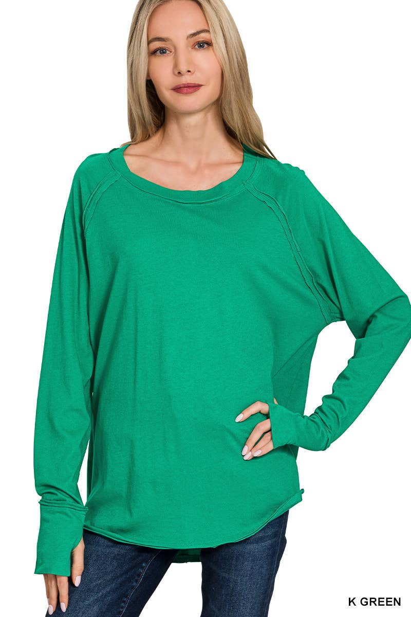 42POPS - Vendita all'ingrosso Maglietta - Donna - Top in cotone con maniche raglan e foro per il pollice SI-2460715