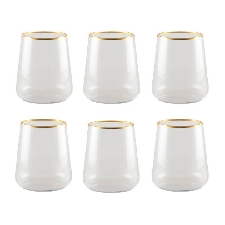 AULICA - Wholesale Drinking Glass/Cup - Matte Gold Rim Water Glasses - Set of 6