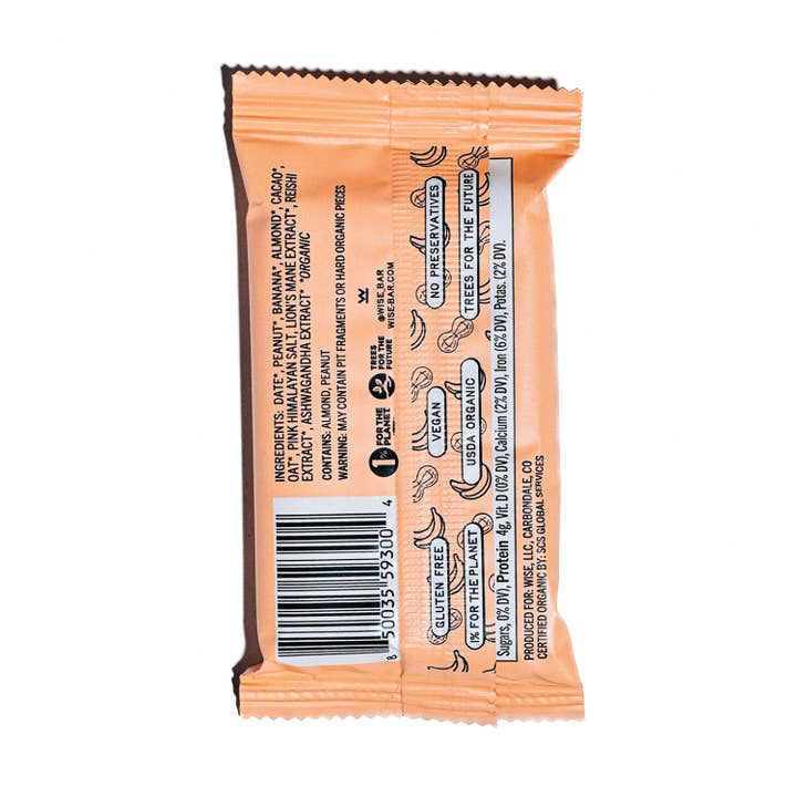 Wise Bar - Vente Barres de céréales - Barre nutritionnelle adaptogène aux arachides, bananes et champignons (12 barres)1