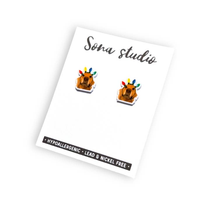 Sona Studio - Wholesale Stud/Post Earrings - Golden Puppy Christmas Earrings1