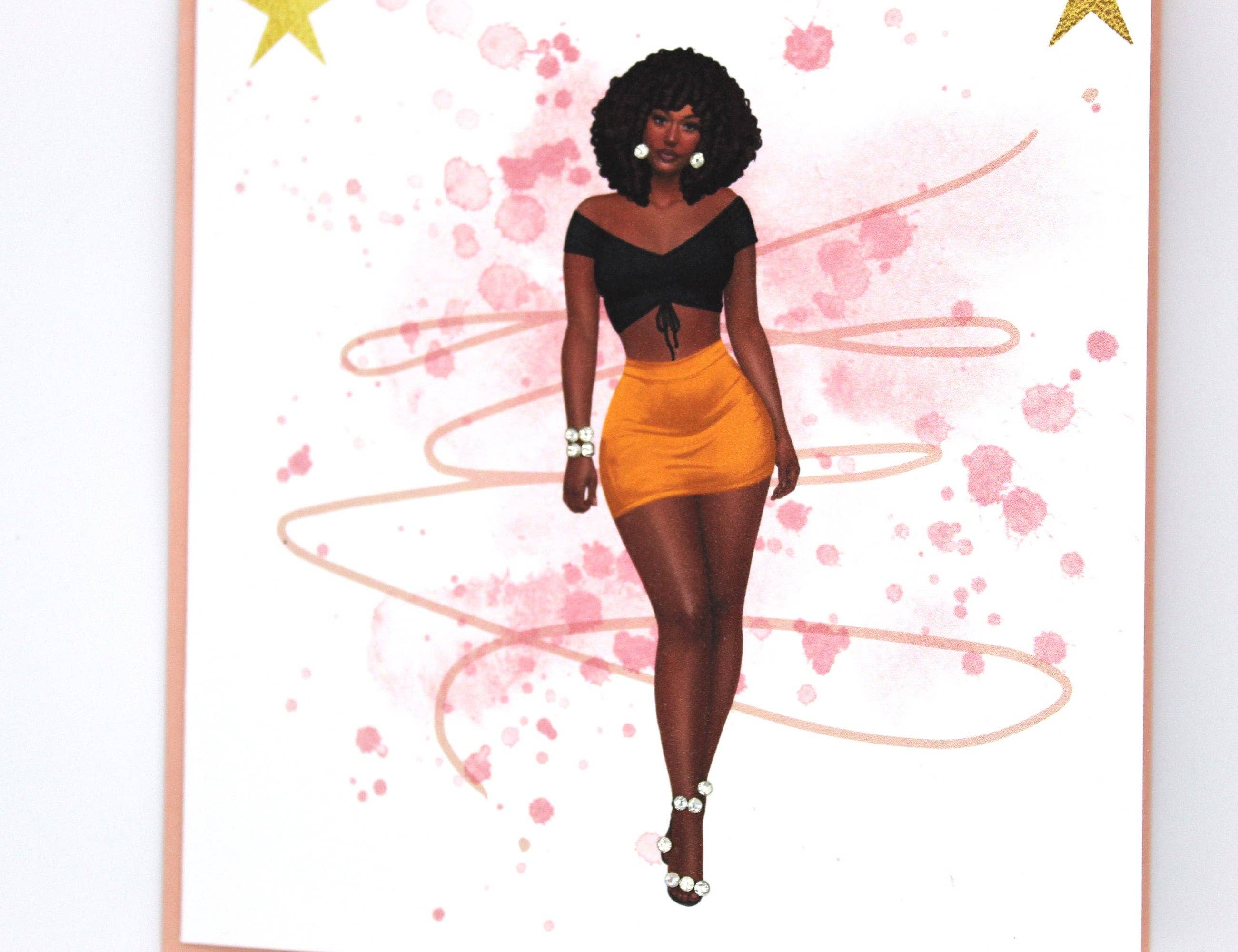 Simply Created - Vente Cartes d'anniversaire - Carte d'anniversaire afro-américaine, carte de vœux faite à la main pour femme noire, femme noire, nom personnalisé pour elle, vierge, cadeau pour une amie, bling4