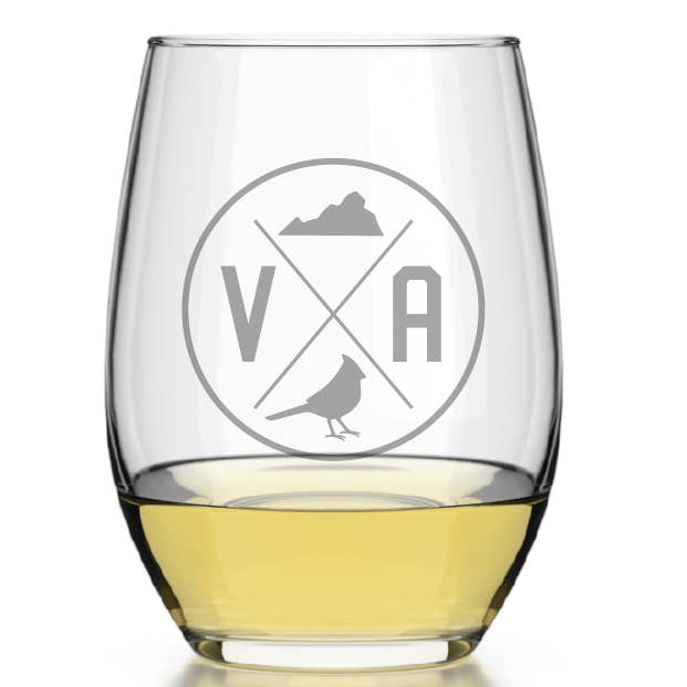Virginie - Emblème de l'État - Verre à vin sans pied gravé - 16 oz pour la vente par Well Told