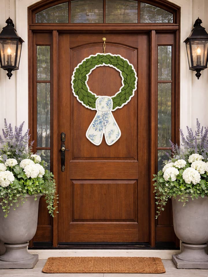 Hand Drawn Box Wood Wreath Door Hanger for Seasonal Sash Attachments for wholesale by Casey Andrews Art