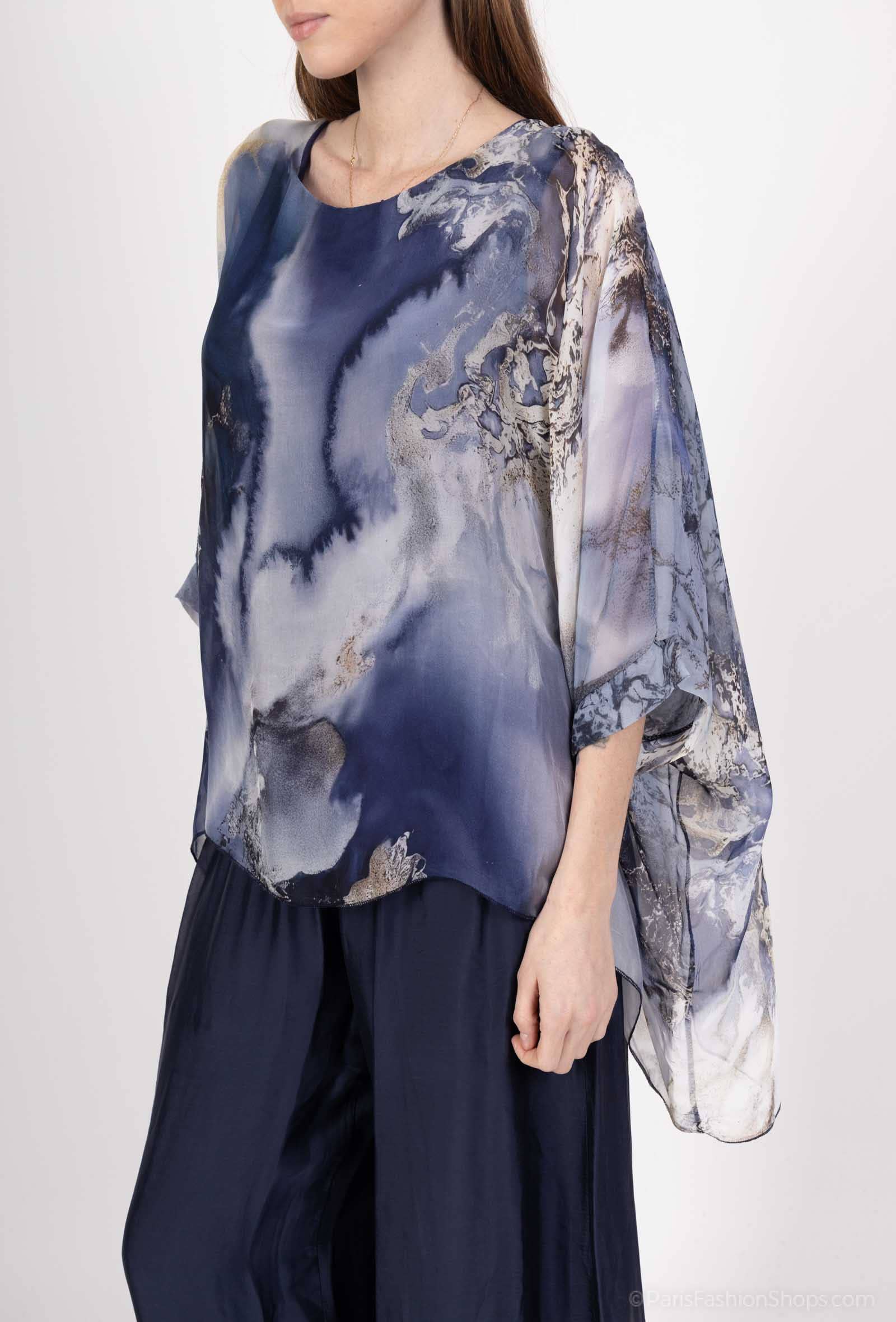 Shyloh - Wholesale Blouse - Dames - Asymmetrische top van soepelvallende zijde met digitale verloopprint17