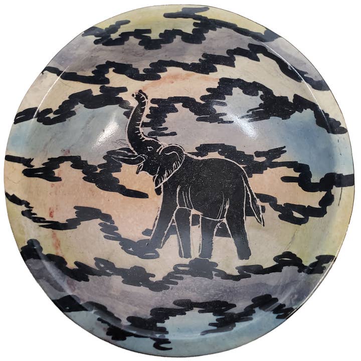 Bol rond sculpté à la main en pierre écologique - Design africain pour la vente par Stoneage Arts Inc