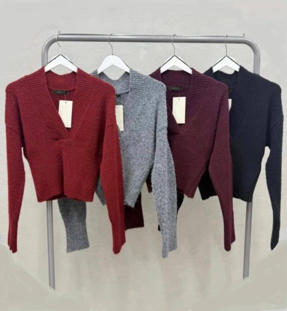 Anaz – Pulôver - Mulher por atacado – Camisola de Decote em V Cruzado5