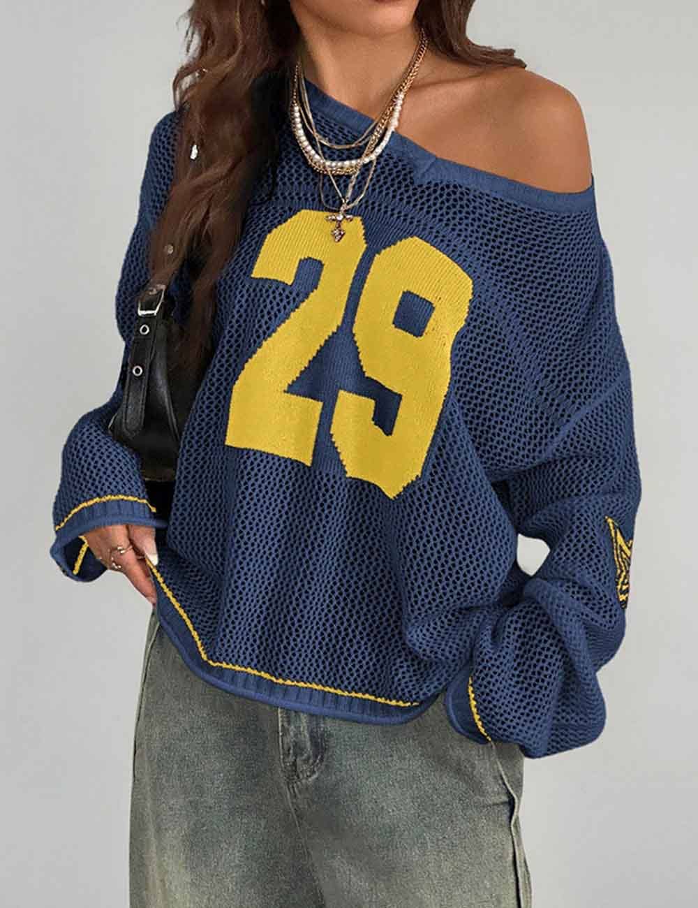 Dipped Shop – wholesale Knitted jumper – Women′s – Trendy Number Crochet Hollow Out Knit Sweater DP25F5293