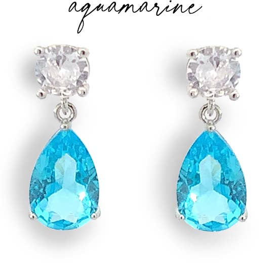 March birthstone pear drop earrings for wholesale by Amandine Jewelry