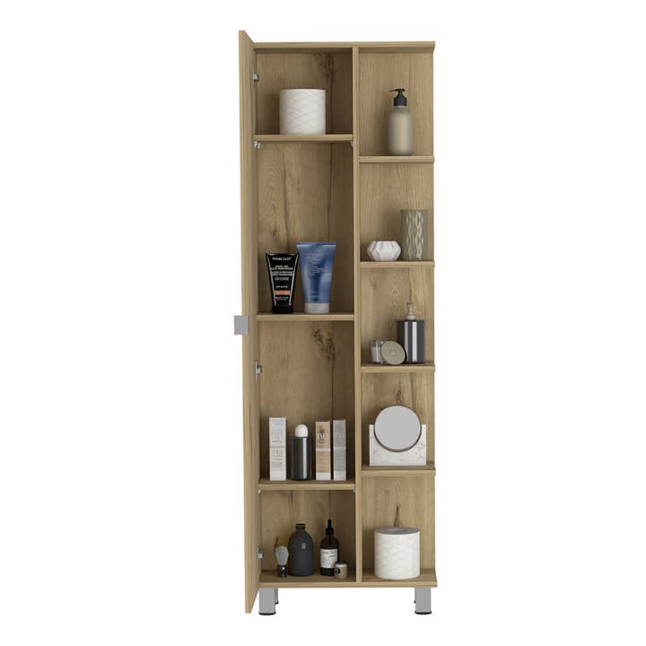 Treevol Furniture - Wholesale Cabinet - Womppi Corner Cabinet, Five Shelves, Light Oak Finish2