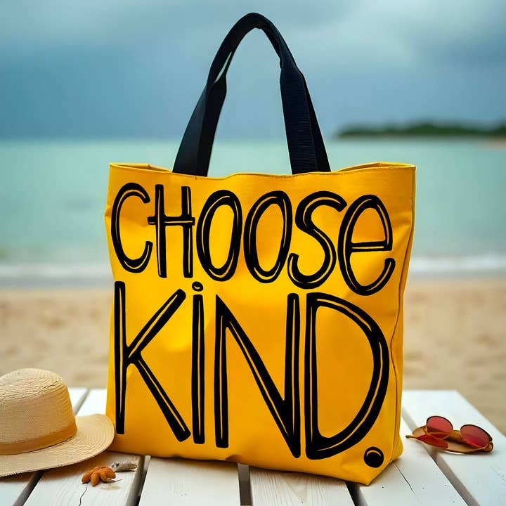 Choisissez un sac fourre-tout en toile Kind – Sac jaune motivant pour la vente par Atelier Vero Wholesale