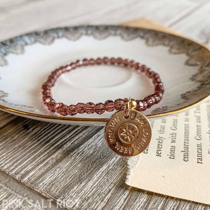 Bracelet bicône violet Loved Seen Known pour la vente par Pink Salt Riot