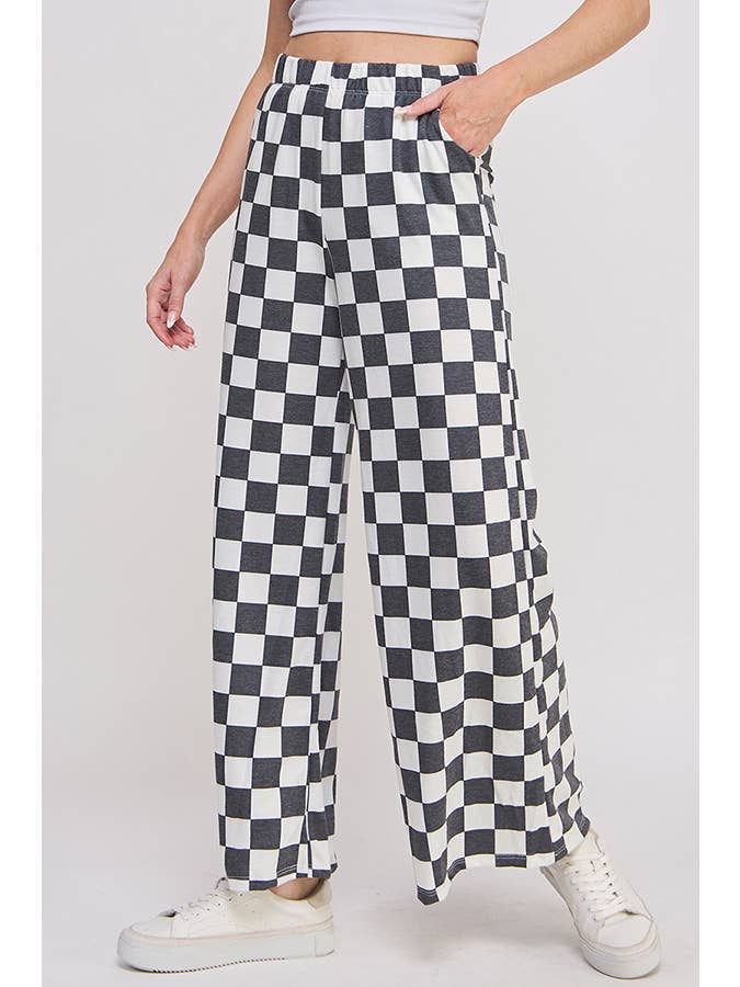 JADE BY JANE - Wholesale Pants - Women's - HIGH WAIST CHECKERED STRAIGHT LEG KNIT PANTS