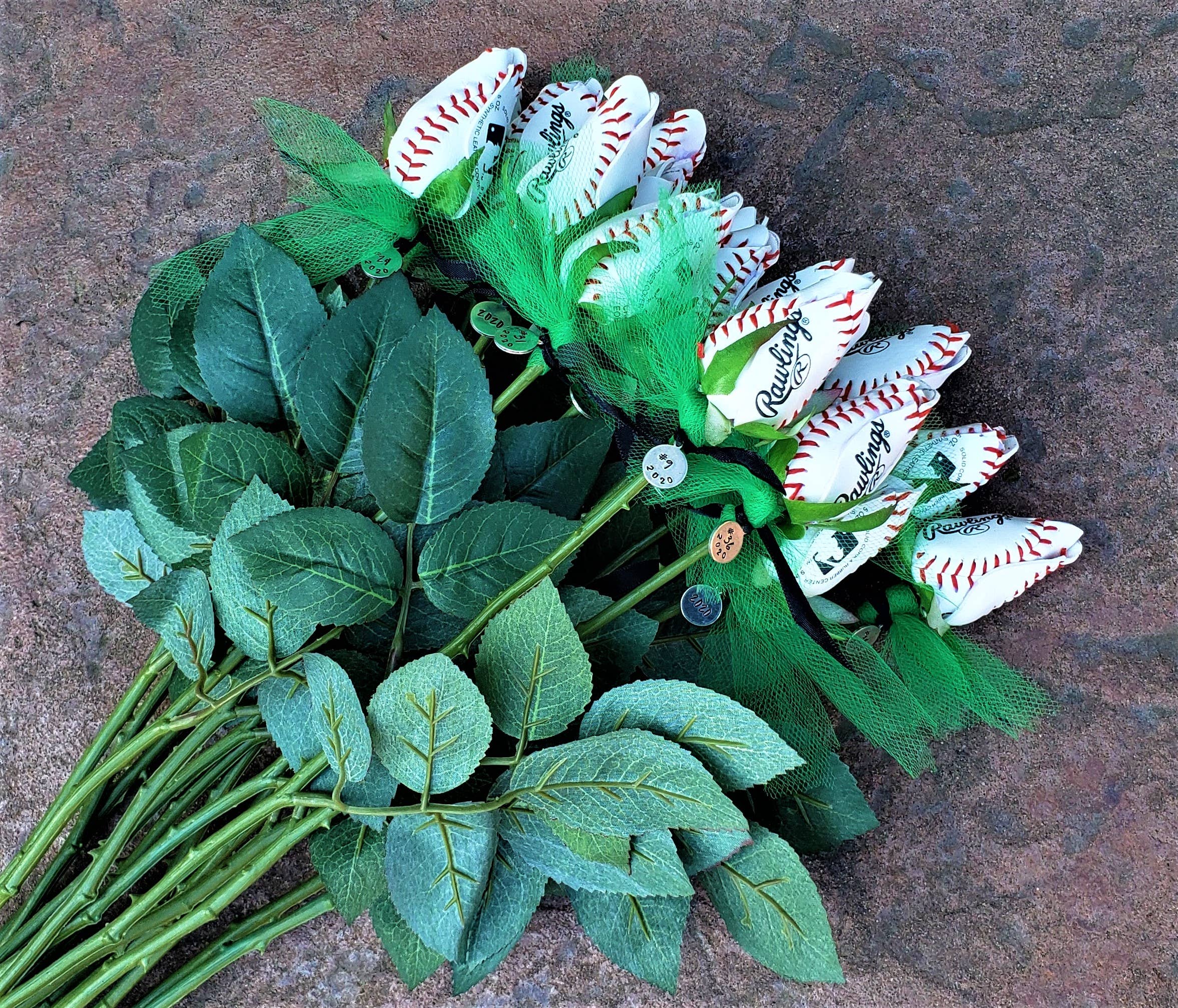 Home Run Accessories - Wholesale Artificial Flowers - Baseball Rose, Real Baseball Long Stem Rose2