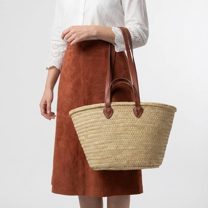 Melecraft - Wholesale Beach Bag - French Market Basket Straw Tote - Double Leather Handles2