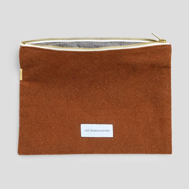 Les Pensionnaires – wholesale Pouch – Women’s – Large Pouch in Caramel Brown Organic Cotton Canvas0