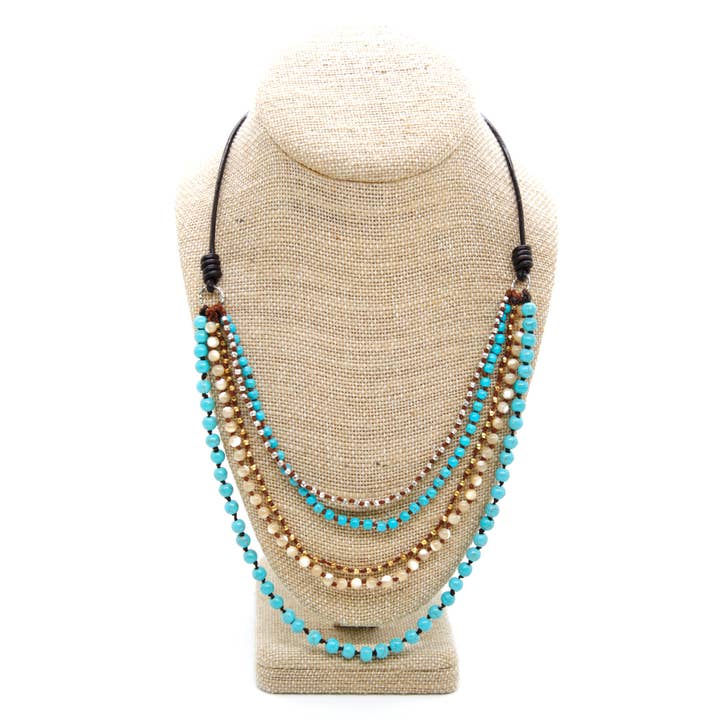 Semi Precious Stone Multi Strand Short Necklace - NLS-Eclipse for wholesale by LIZOU