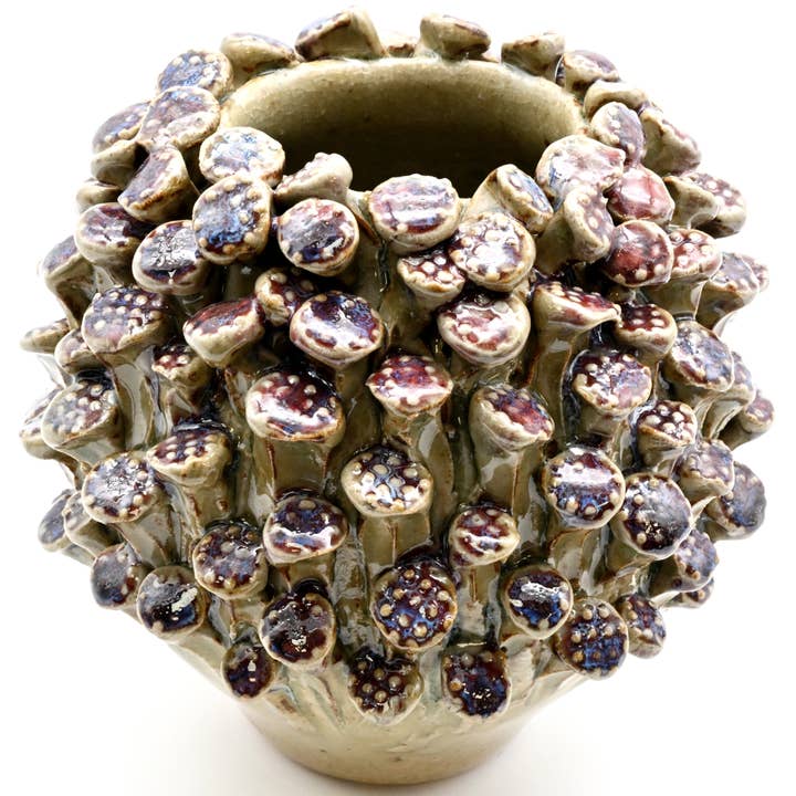 SRI134EFFG VASE EFFET POLLENS DE LOTUS VERT & VIOLET pour la vente par Art Floral Trading LLC