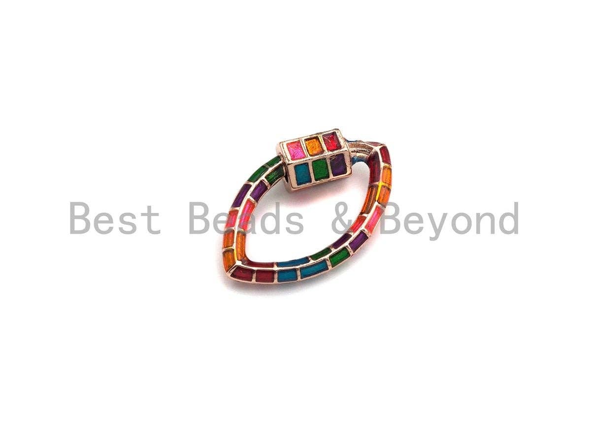 BestBeads&Beyond - Wholesale Clasp - Colorful Enamel pave Oval Evil Eye Shape Clasp, Gold/Silver/Rose Gold/Gunmetal Carabiner Clasp, 15x25mm, sku#H2283
