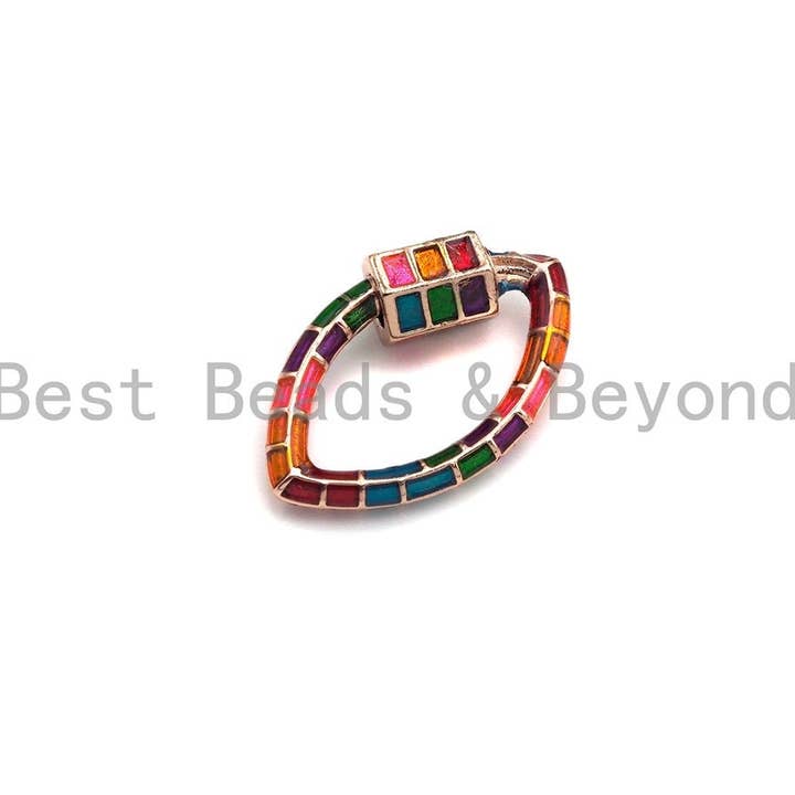 BestBeads&Beyond - Wholesale Clasp - Colorful Enamel pave Oval Evil Eye Shape Clasp, Gold/Silver/Rose Gold/Gunmetal Carabiner Clasp, 15x25mm, sku#H2283