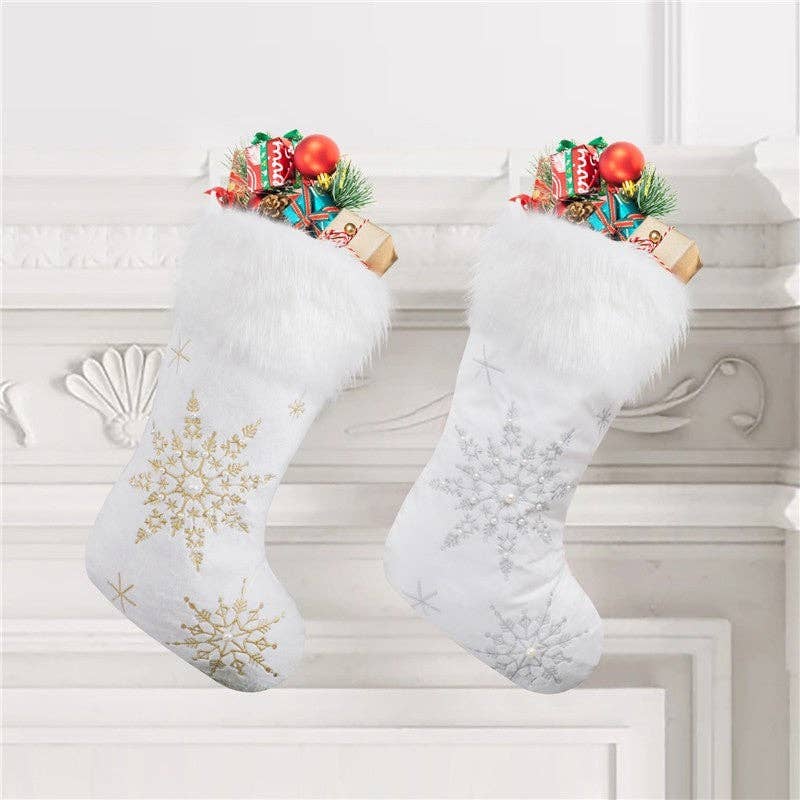 Plush Looks - Wholesale Holiday Stocking - Creative Plush Snowflake Sock Gift Bag Christmas Decoration3