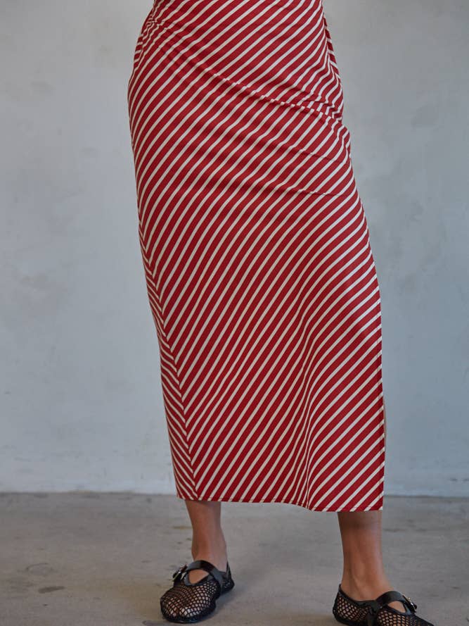 L7854 | Woven Cotton Striped Side Slit Pencil Maxi Skirt for wholesale by By Together