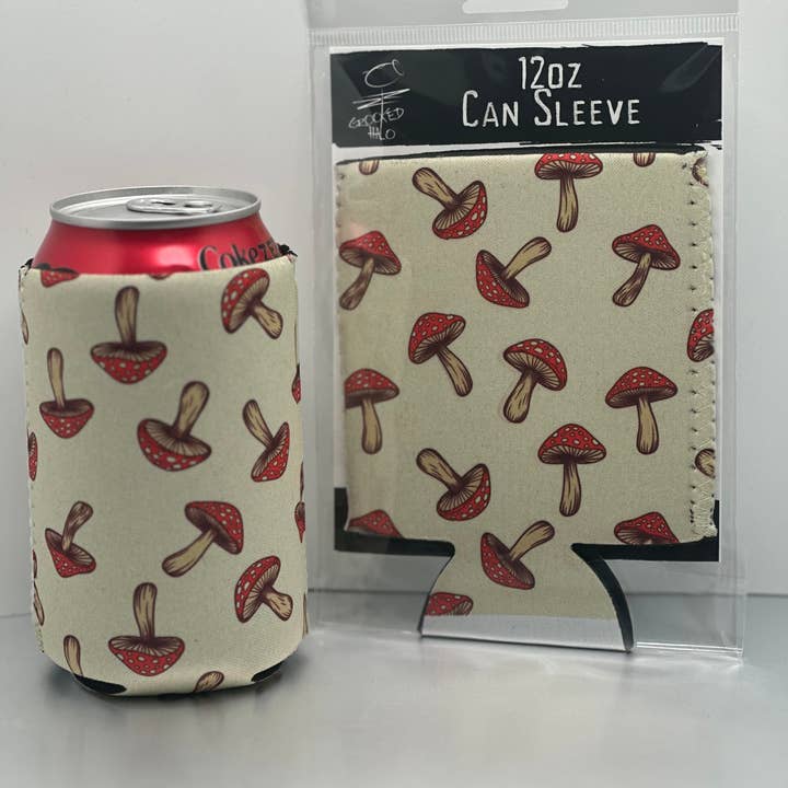 Mushrooms Neoprene Can Sleeve for wholesale by Crooked Halo