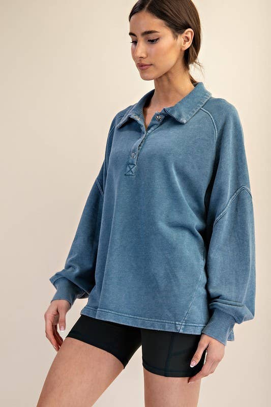 Sunday Morning - Wholesale Sweatshirt - Women's - T170037 LONG SLEEVE MINERAL WASHED POLO SWEATSHIRT19