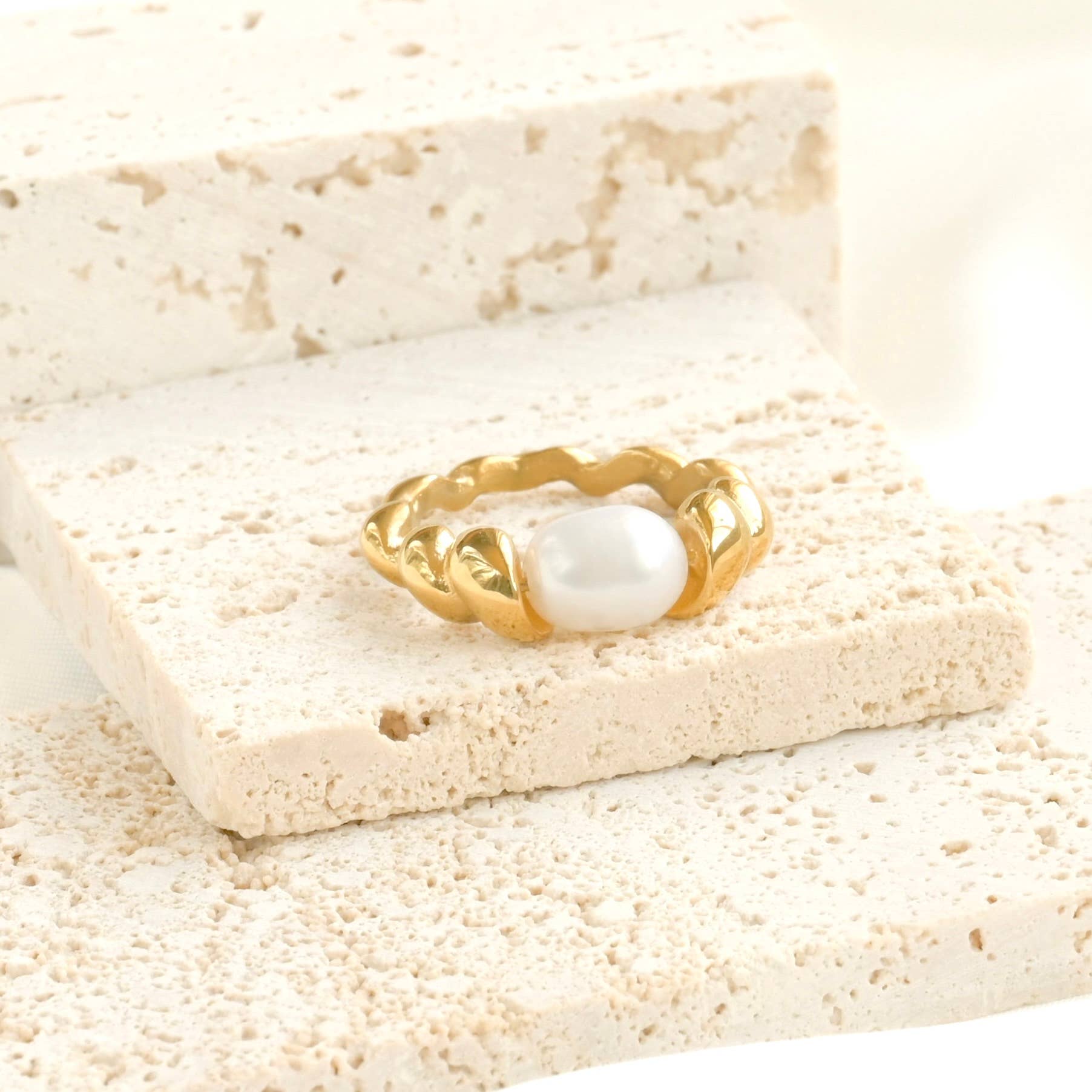 Blueyejewelry - Wholesale Band/Stacked Ring - Freshwater Pearl Rings - Stainless Steel Dainty Pearl Rings6